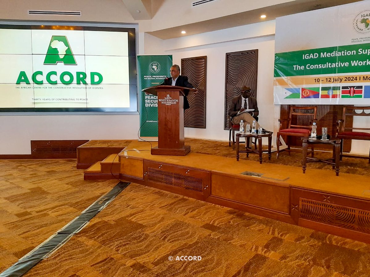 ACCORD_online's tweet photo. ACCORD is honoured to participate in @IGADPeace's  High-level Consultative Workshop on Mediation,  from 10-12 July 2024, Mombasa, #Kenya. Our Founder &amp; ED, Dr. Vasu Gounden, delivered a presentation on Africa's complex challenges &amp; their implications for #mediation practices. https://t.co/GPV0yqbUi9