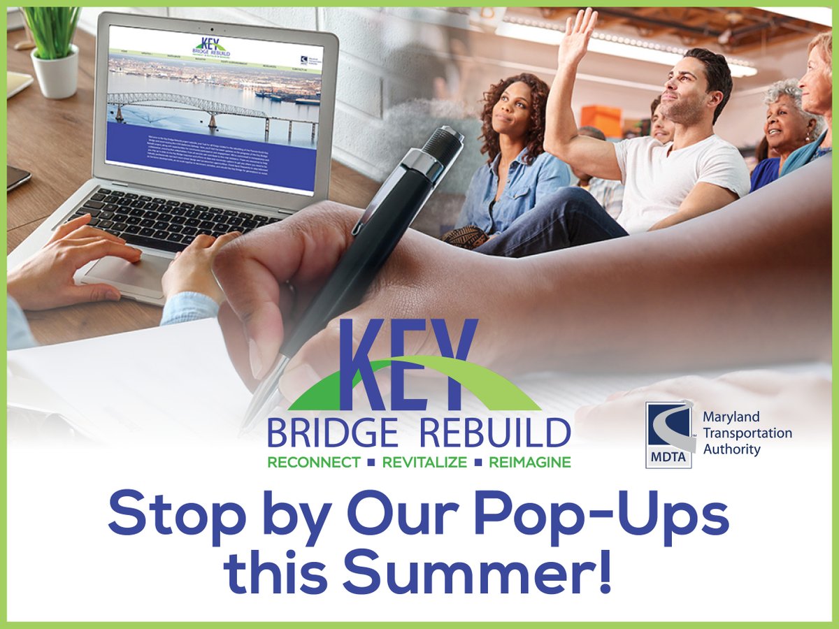 TheMDTA's tweet image. The Key Bridge Rebuild’s next pop-up event is at Festival Latino at Patterson Park this Saturday, July 13, and Sunday, July 14. We will be sharing information and answering questions all weekend! Check out where we’ll be next at KeyBridgeRebuild.com.
#keybridgerebuild