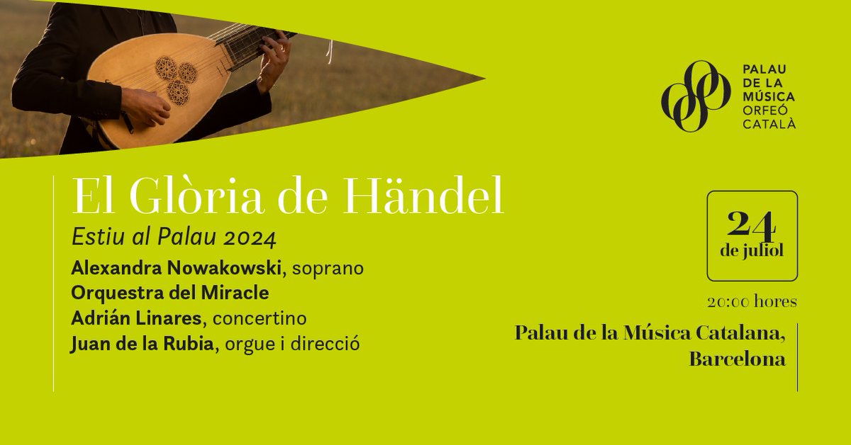 Orquestra del Miracle (@orqmiracle) on Twitter photo L’estiu ens porta al <a href="/palaumusicacat/">Palau de la Música Catalana</a> el proper 24 de juliol! ☀️
Valls, Lliteres, Telemann i Händel us esperen amb la veu de la jove soprano #AlexandraNowakowski i la direcció de <a href="/JDELARUBIA/">Juan de la Rubia</a> 🎶
Entrades 🎟 bit.ly/OdM-palau L’estiu ens porta al <a href="/palaumusicacat/">Palau de la Música Catalana</a> el proper 24 de juliol! ☀️
Valls, Lliteres, Telemann i Händel us esperen amb la veu de la jove soprano #AlexandraNowakowski i la direcció de <a href="/JDELARUBIA/">Juan de la Rubia</a> 🎶
Entrades 🎟 bit.ly/OdM-palau