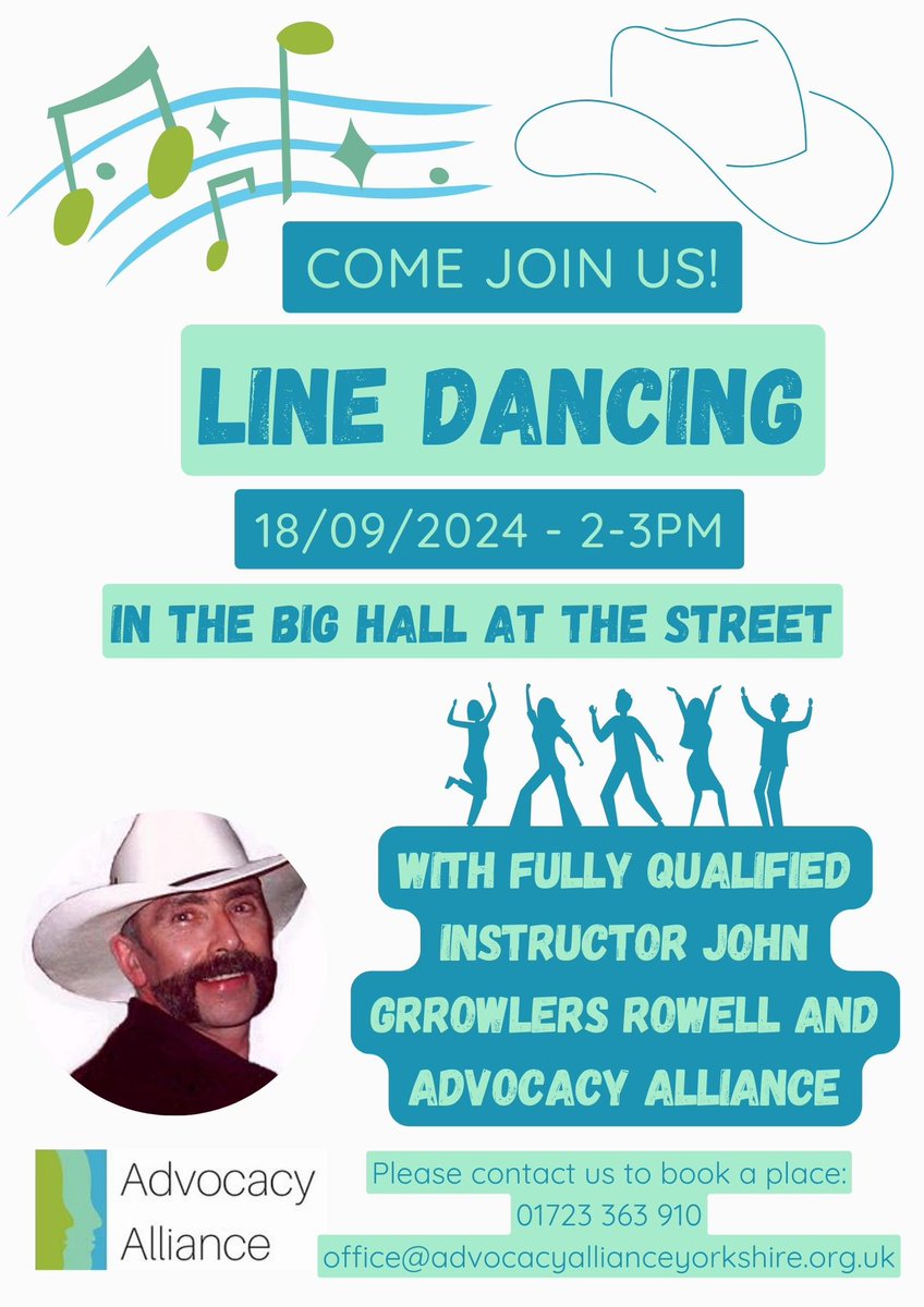 If you are interested in joining us for our line dancing event in September please give us a call. 
#advocacy #Scarborough #Filey #Ryedale #Eastfield
