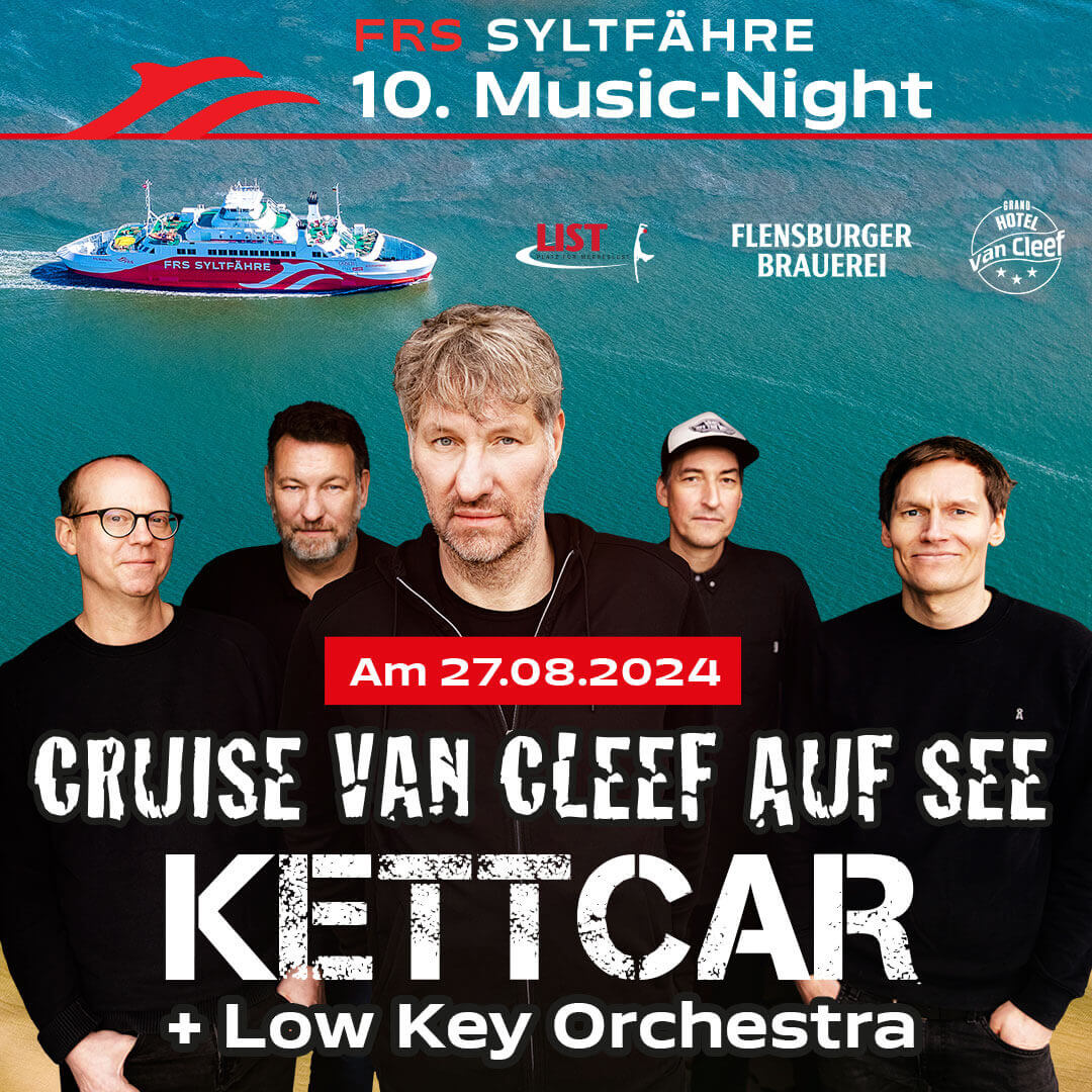 Alle Mensch an Deck! Am 27.08. spielen wir auf der FRS Syltfähre zusammen mit Low Key Orchestra. Tickets sind jetzt erhältlich: bit.ly/3S13jrs