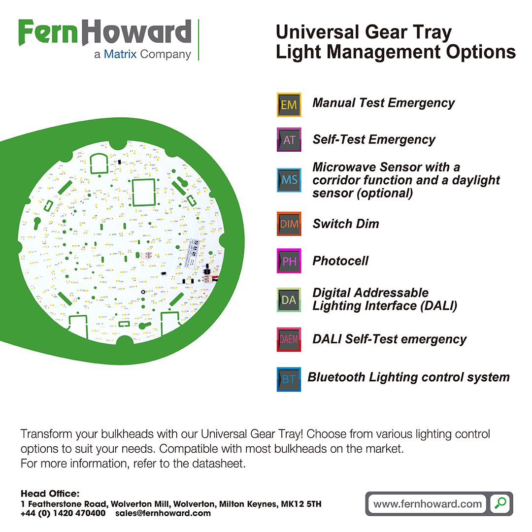 Transform your bulkheads with our Universal Gear Tray! 💡✨ Choose from various lighting control options to suit your needs. Compatible with most bulkheads on the market. For more information, refer to the datasheet. 📄🔧 #LightingSolutions #Innovation #SmartLighting