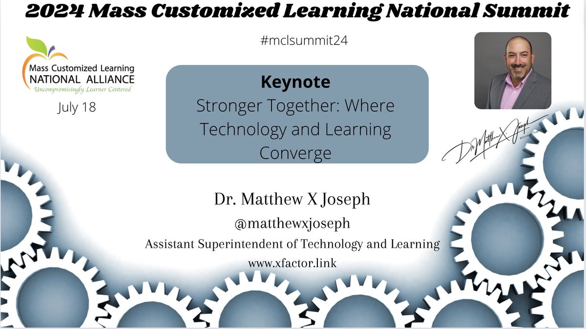 MatthewXJoseph's tweet photo. See you in a week 2024 Mass Customized Learning National Summit
Honored to kick off the day at #mclsummit24
Keynote
Stronger Together: Where Technology and Learning Converge
Will be sharing background of what I wrote about in @DA_magazine : https://t.co/0z6IKlC8Nf https://t.co/yCw67bKbmD