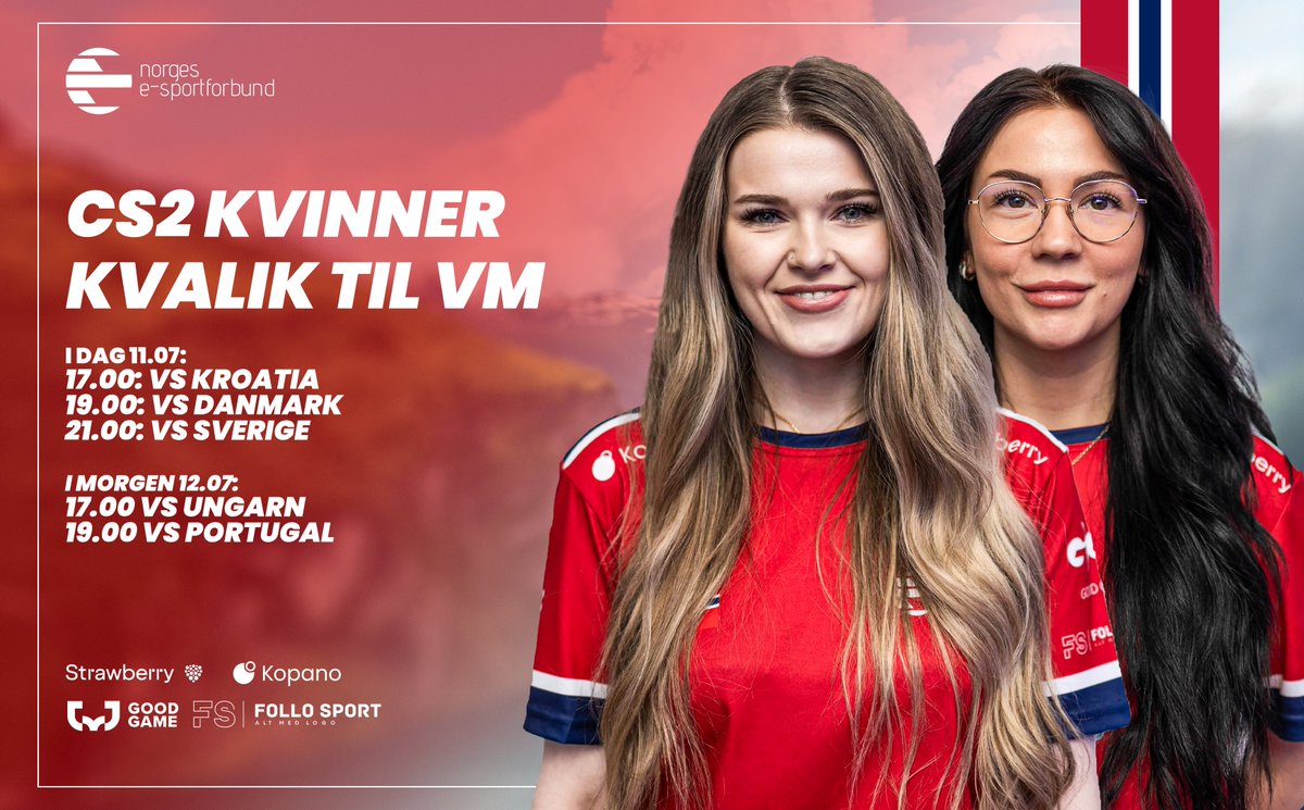 CS2 KVINNER KVALIK!😎

Vårt kvinnelandslag i CS2 skal i dag og i morgen kjempe om en plass i VM i CS2.

Følg kvalifiseringen direkte på vår Twitch-kanal fra kl. 17.00.