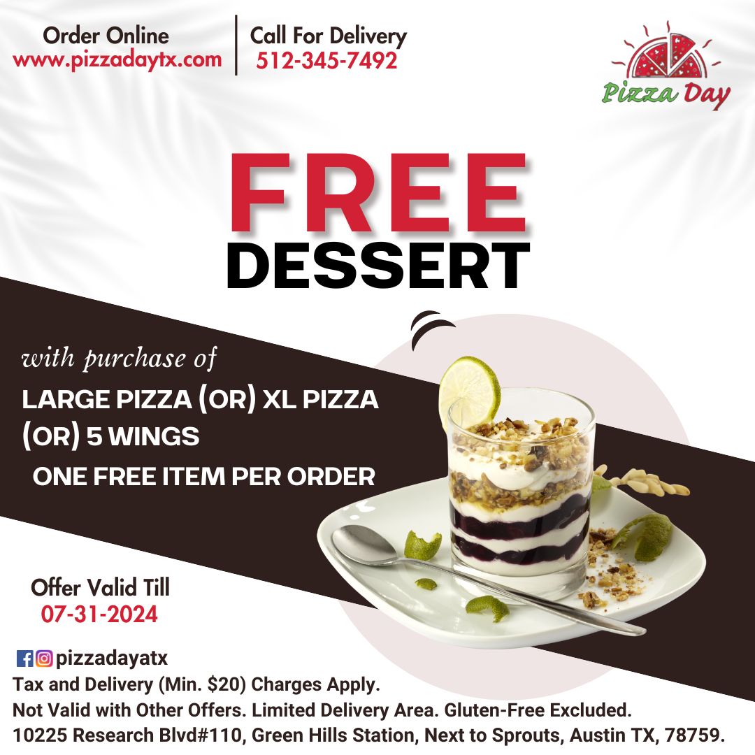 PizzaDayTx's tweet photo. Treat Yourself with a Free Dessert

Call to order: 512-345-7492
Order Online: https://t.co/AlE31IYFWp

#pizzadaytx #PizzaLovers #PizzaTime #free #Foodie #Yum #Delicious #AustinEats #deliciousfood #pizzeria #CheesyCheesy #dessert #EatLocal #AustinFoodies #PizzaParty #communitylove https://t.co/gMnFHLpMvR