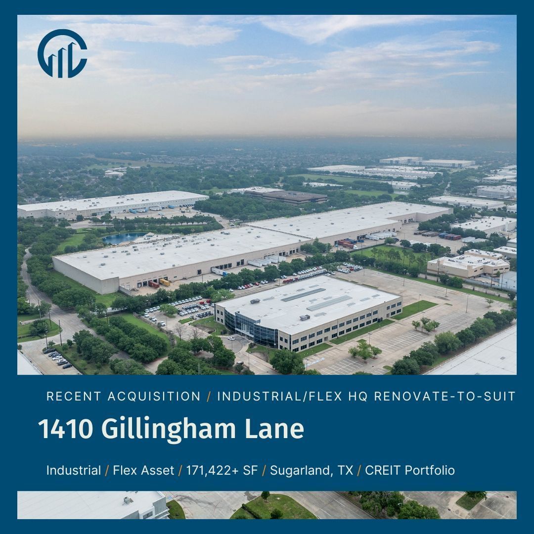 We are thrilled to share our latest acquisition of an industrial/flex property at 1410 Gillingham Lane! As part of a strategic redevelopment project, we plan to convert the vacant building into a 171,422 light manufacturing asset.  

Invest with us: buff.ly/3VJNec5 

#cre
