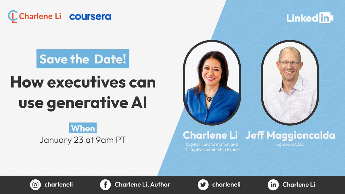 Every minute last year, someone joined a generative AI course on Coursera. <a href="/charleneli/">Charlene Li (she/her)</a> discusses this trend and its implications for executives with the CEO of Coursera in this enlightening LinkedIn live: linkedin.com/events/howexec…