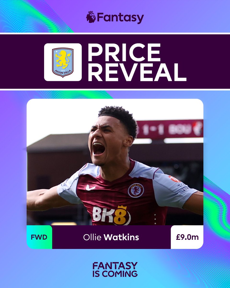OfficialFPL's tweet photo. The top-scoring forward in #FPL last season rises in price 🆙

No player registered more attacking returns in 2023/24 than @AVFCOfficial's Ollie Watkins 🦁 https://t.co/lLISpRnPa5