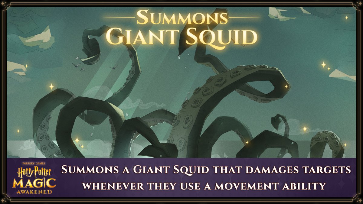 The impressive Giant Squid Legendary Summon attacks your enemies every time a movement ability is used! What strategies and combos are you currently using with this card during Black Lake Lullaby season? #HarryPotter #MagicAwakened