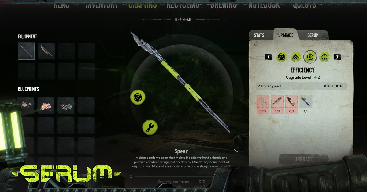 Upgrading your weapons is necessary in Serum, explore with confidence knowing you can defend yourself. Remember to recycle, craft and upgrade often.

Serum is out now on Steam bit.ly/3ZPLz58

#serumgame #survivalgames #pcgames #gaming