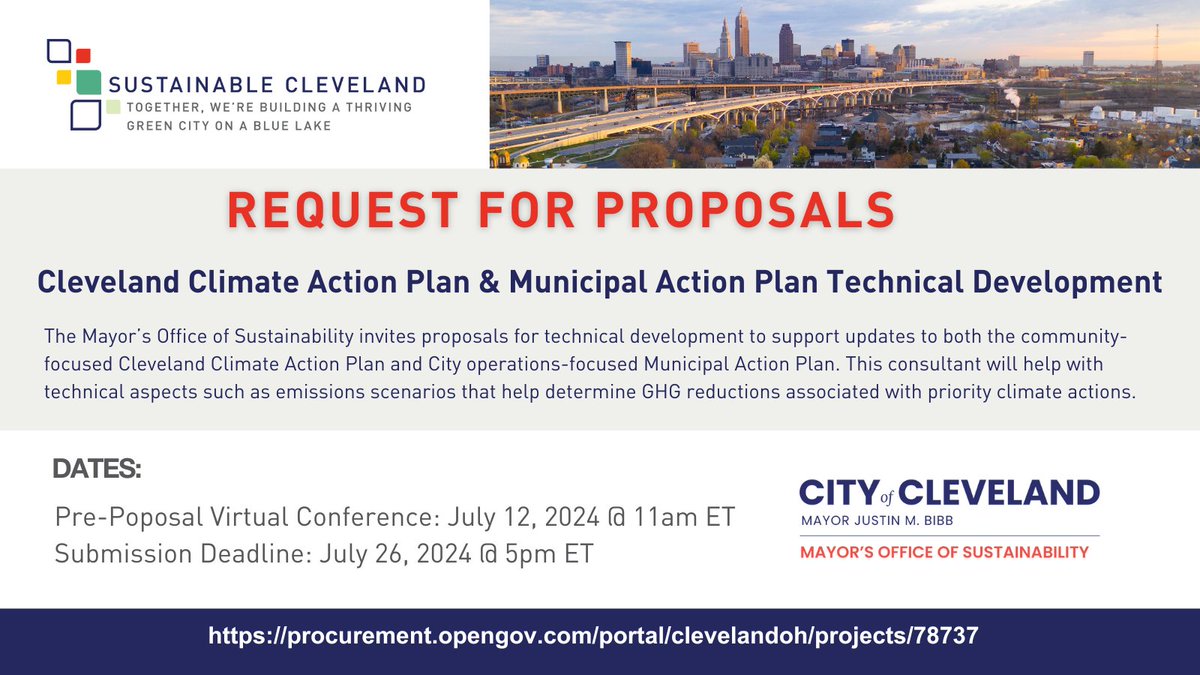 sustainableCLE's tweet photo. Join us tomorrow, July 12th at 11am to learn about the #RFP scope. Those interested in submitting proposals are encouraged to attend.  Check out the details here: https://t.co/2eg0oE56lY #SustainableCLE https://t.co/DacfldLk11