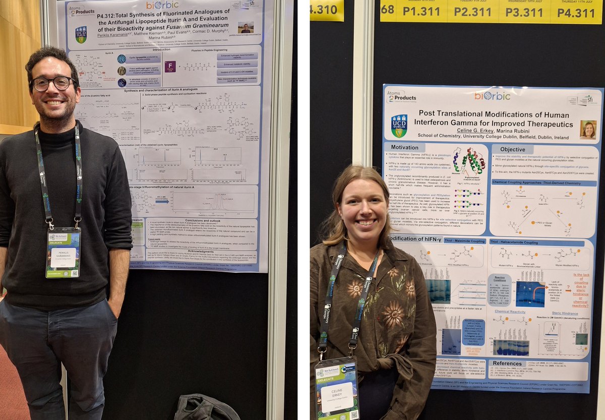 TheRubiniGroup's tweet photo. Periklis and Celine @celthescientist displaying the  research ongoing in our group at the 9th EuChemS Conference in Dublin. Well done to you both! https://t.co/75ZyRbyHoJ