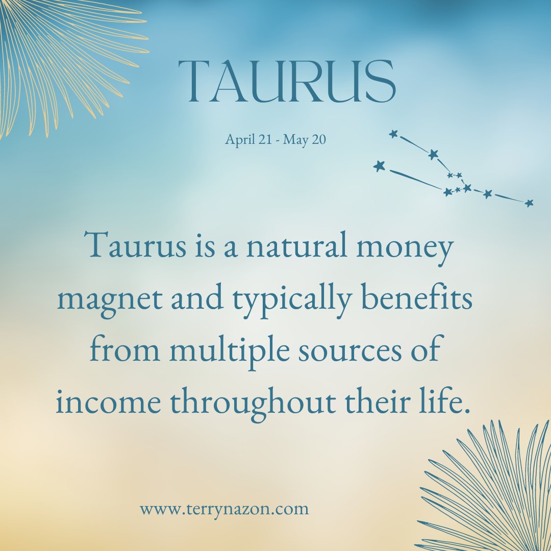SEXSTROLOGY's tweet image. Taurus is a natural money magnet and typically benefits from multiple sources of income throughout their life. 

#TaurusMoney #WealthMindset #FinancialAbundance #MoneyMagnet #ProsperityPath #AbundantLife #WealthBuilder #FinancialFreedom #MoneyMindset