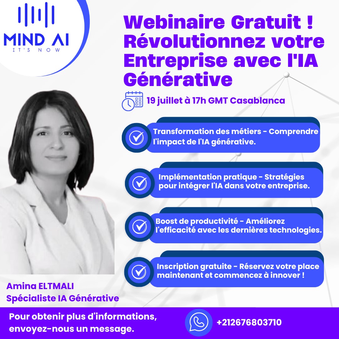 MadeinAfrik's tweet photo. Webinaire gratuit pour les entrepreneurs et les cadres. ✨️

#IA #ChatGPT #Guinée #Conakry #Abidjan #Casablanca #formationIA https://t.co/hBXE6DfLiB