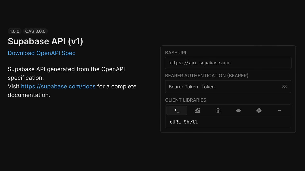 Supabase API page