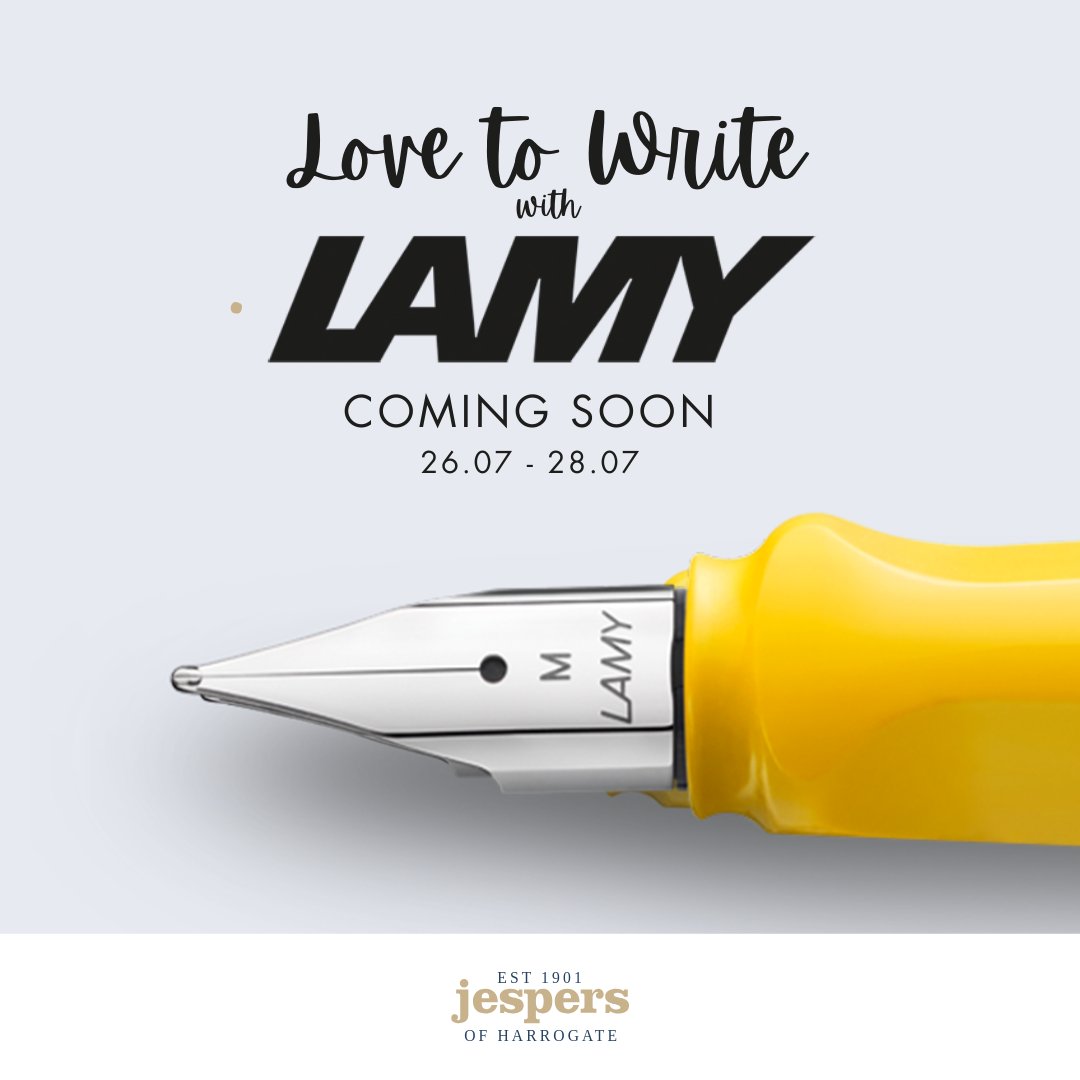Join us at Jespers for an exclusive LAMY Writing Event from Friday, 26th July to Sunday, 28th July.
Sit down and practice the art of putting pen to paper with us.
#LovetoWrite #LAMYpens #LoveLAMY
#LAMYFountainPens #LAMYThinkingTools #Jespers
#Harrogate
@lamyglobal