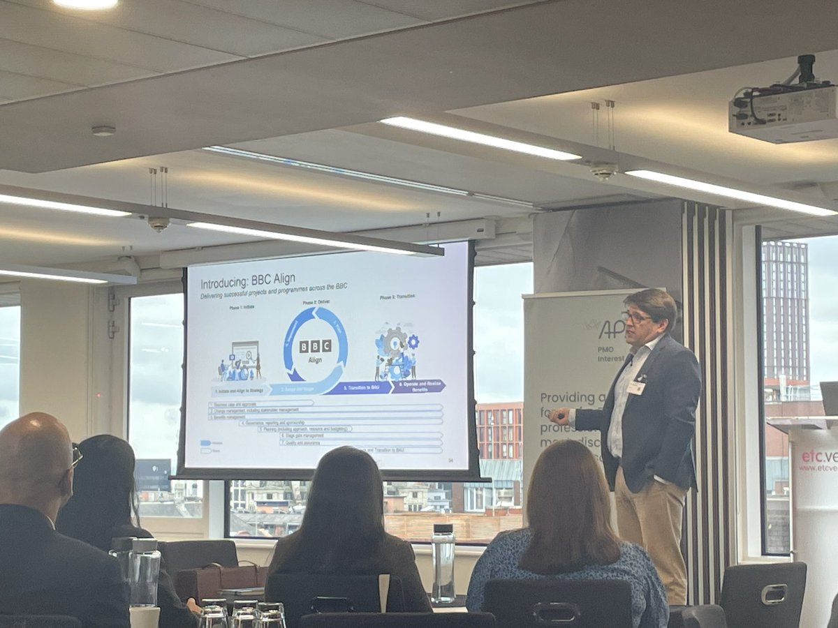 pmosigUK's tweet photo. JM Frost from #BBC speaks about how the BBC embedded a new project management Lifecycle which saw the original ‘BBC Way’ Framework streamlined into the new ‘BBC Align’ Framework and shared practical tips on how we could do the same

#PMONinjas #BigPMOAdoption #APM https://t.co/dRVg04LjqF