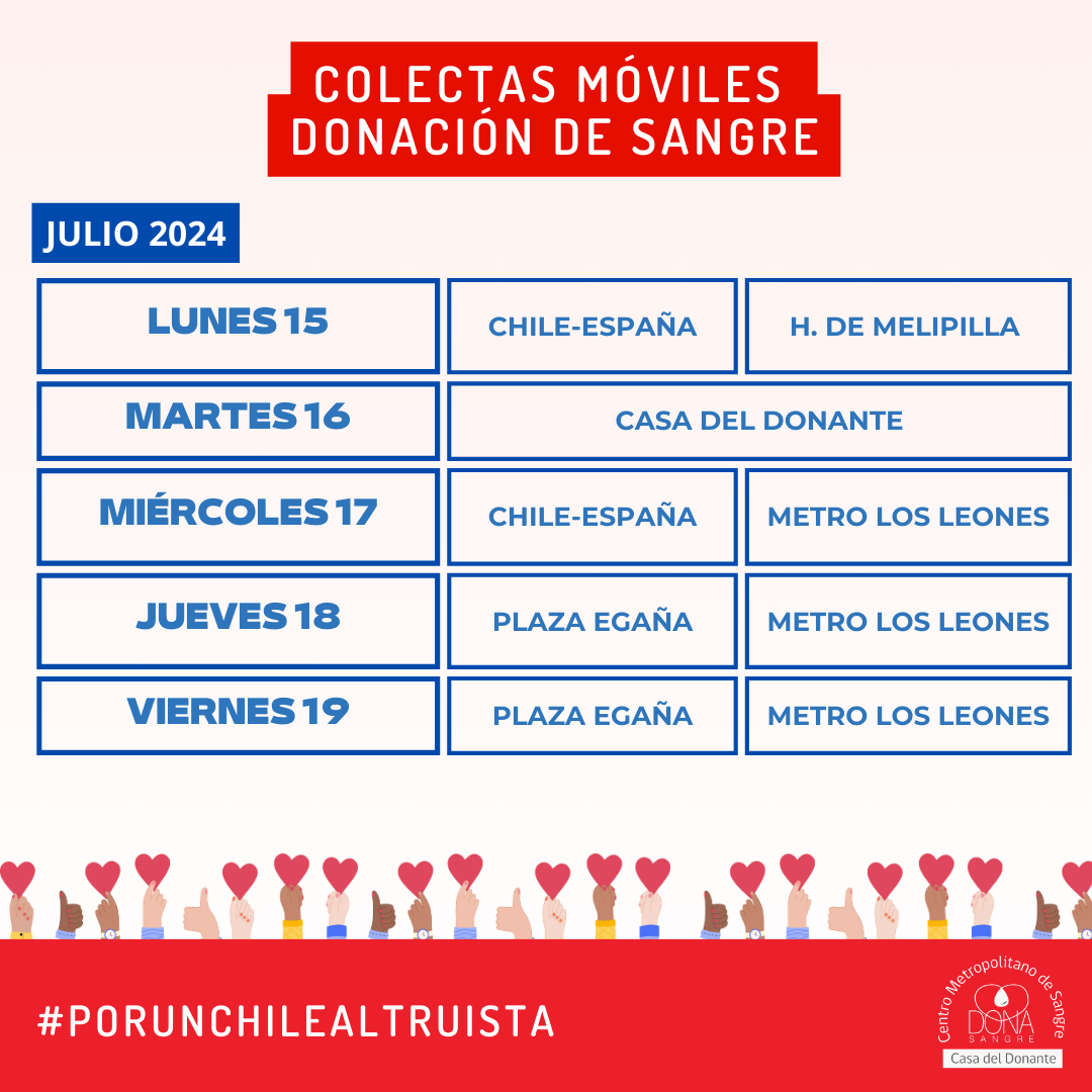 DonaSangreStgo's tweet photo. Amig@s les compartimos el calendario de colectas de la proxima semana, el #busdedonación vuelve a #Nunoa !!
¡Te esperamos! https://t.co/pOFLcfVury