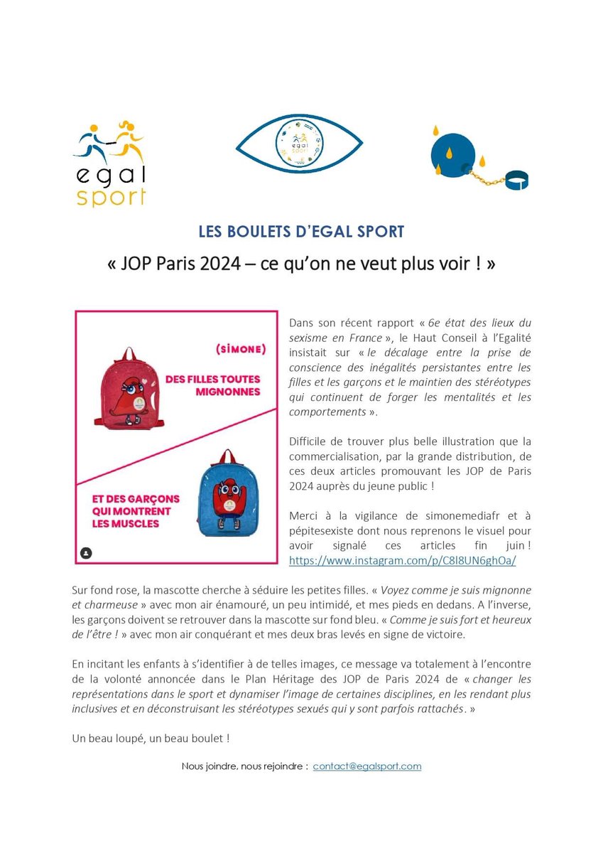 Je tombe sur ça ! Ça m’avait totalement échappé !! 
Donc les filles sont toutes mignonnes et les garçons tous musclés bien sûr ! Merci <a href="/EgalSport/">Egal Sport</a> et <a href="/PepiteSexiste/">Pépite Sexiste</a> pour votre vigilance ! 
Comment on peut encore en 2024 véhiculer des stéréotypes de genre aussi dépassées !! 🤦🏼‍♀️