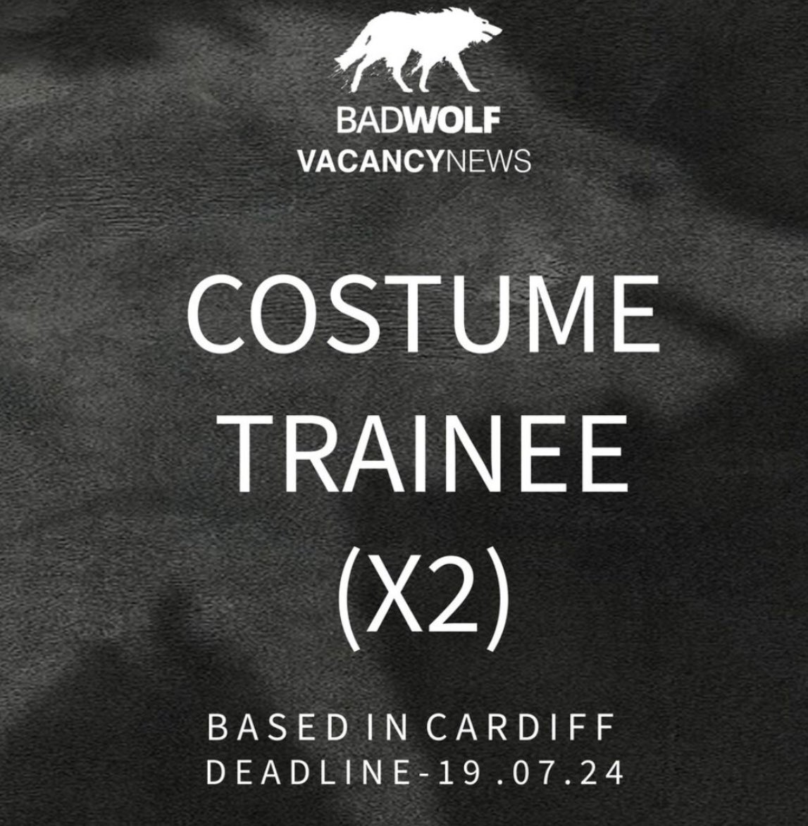A Bad Wolf Production are currently seeking a variety of trainees!
They are advertising for the following roles:
✨Camera Trainee (X2)
✨Costume Trainee (X2)
✨Edit Assistant Trainee
✨Floor Runner Trainee
✨Make Up Trainee
✨Script Supervisor Trainee
✨VFX On-Set Trainee

Head
