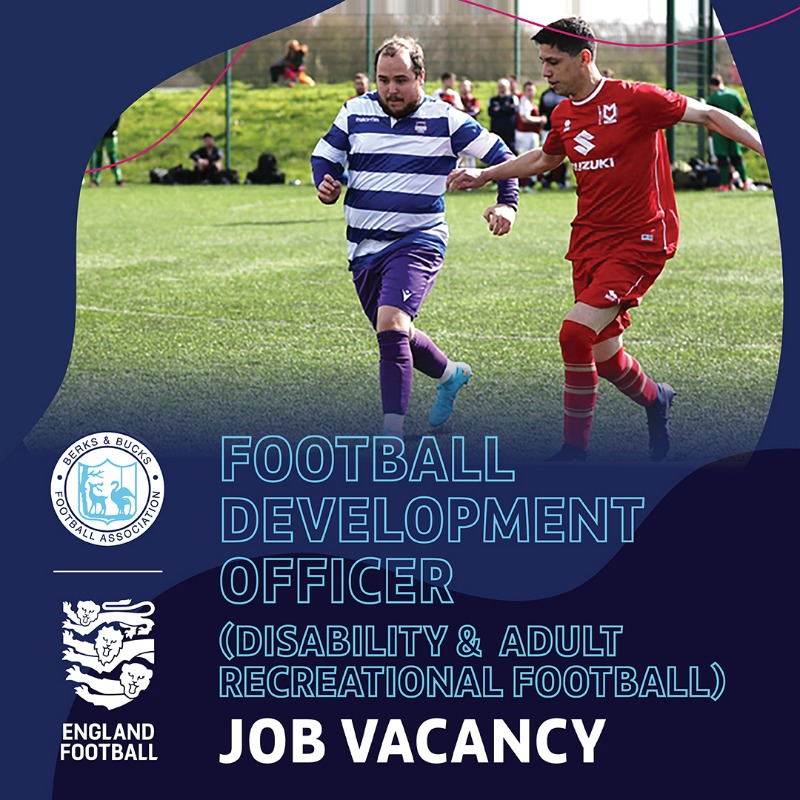 BerksandBucksFA's tweet photo. There's still time to apply...

We’re looking for someone to make an impact as our Disability &amp; Adult Recreational Football Development Officer, to help us achieve our ambitions as a County FA to make football accessible For All. 💙⚽️