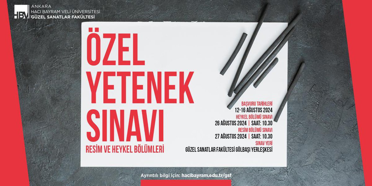 Fakültemiz Resim ve Heykel bölümlerinin Özel Yetenek Sınavı başvuruları 12-16 Ağustos 2024 tarihlerinde gerçekleşecektir. <a href="/hacibayramedutr/">Ankara Hacı Bayram Veli Üniversitesi</a>