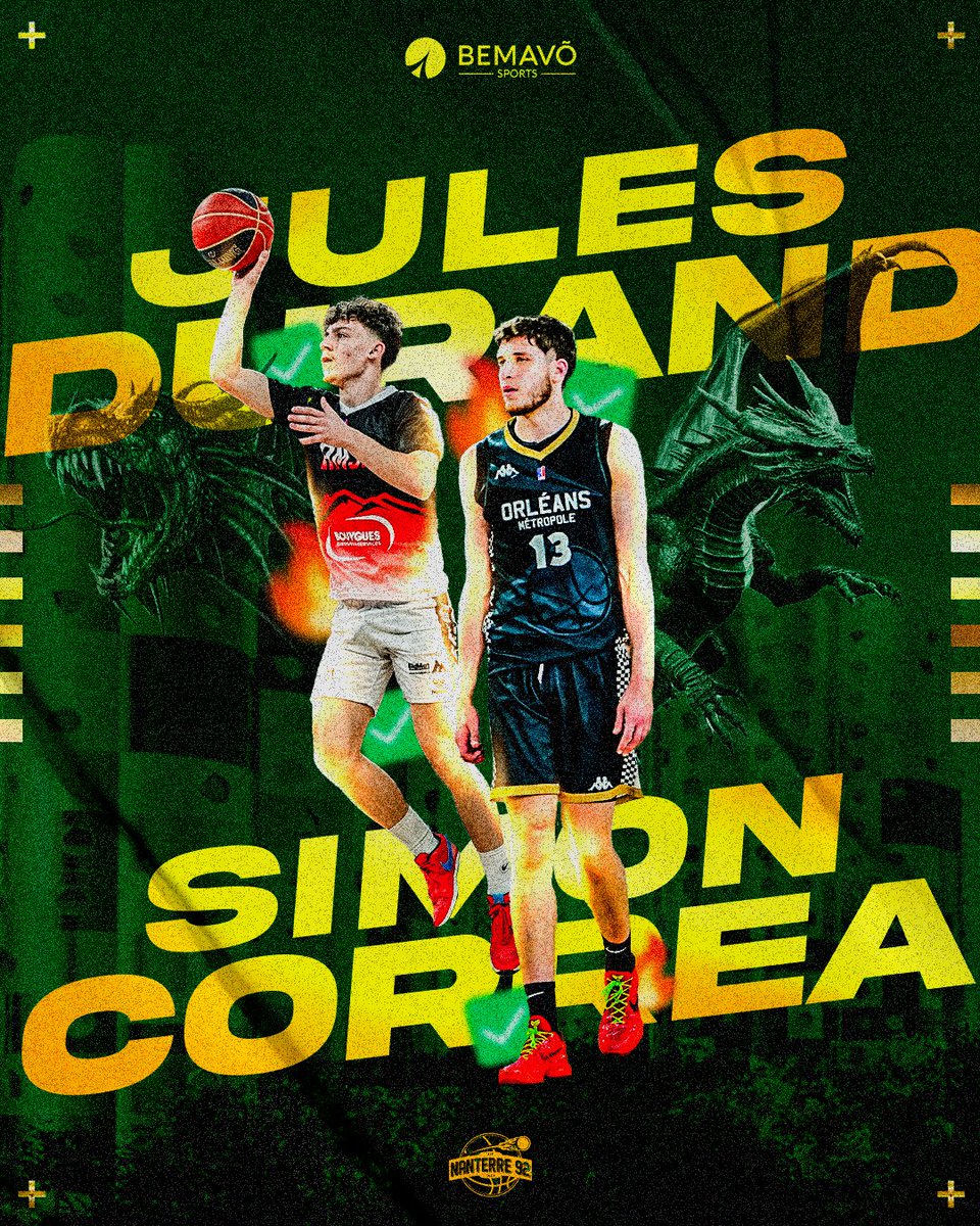 #Transferts2024 : Jules Durand et Simon Correa (<a href="/simon_correa_13/">Correa Simon</a>) s’engagent pour 1 saison avec Nanterre (<a href="/Nanterre92/">Nanterre 92</a>). Ils s'engagent également dans un double projet, 1 saison avec l'équipe de Poissy Basket (<a href="/PoissyBasket/">POISSY BASKET</a>).
#SoldatDeLinfini #BemavoArmy #BemavoCorporation