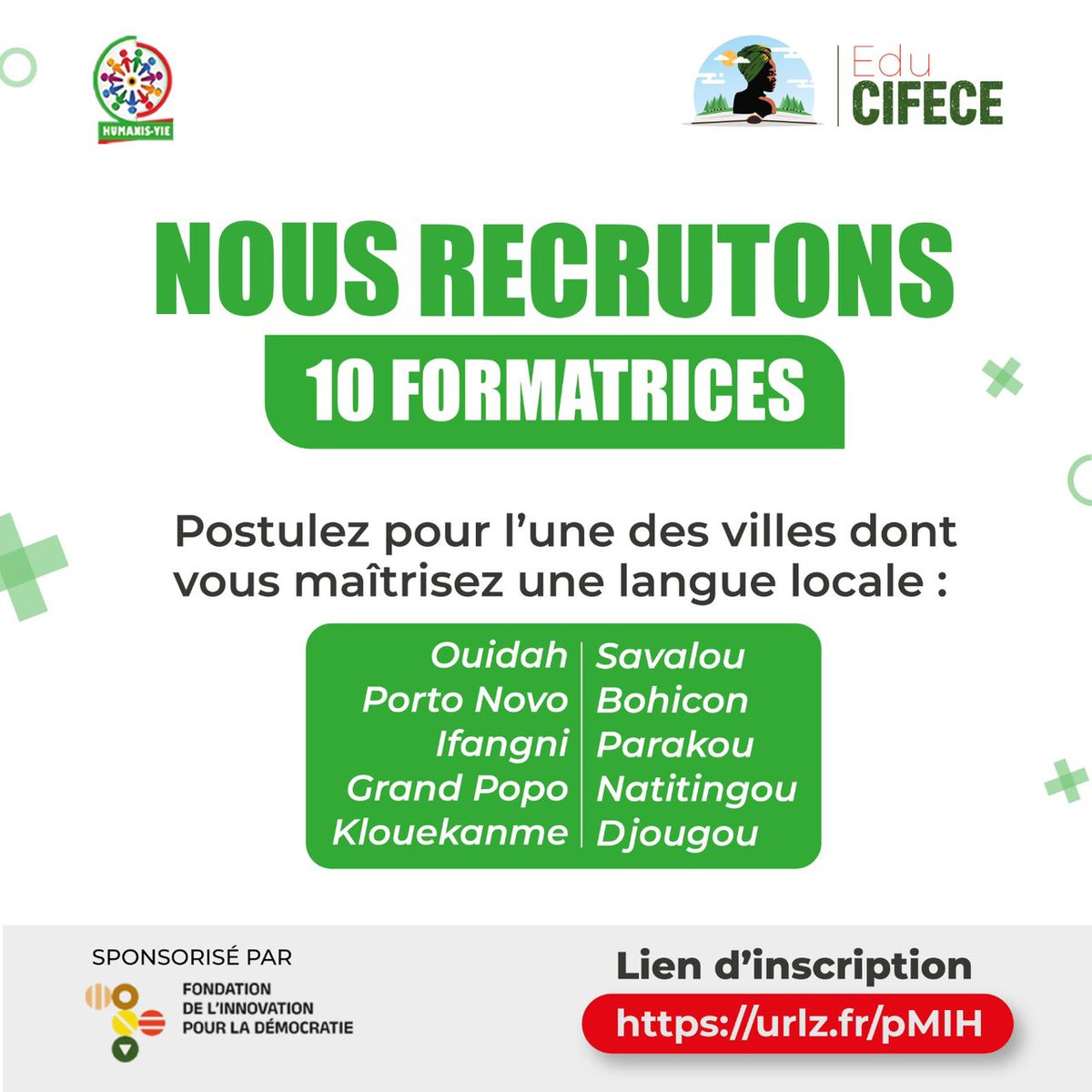 HumanisVie's tweet photo. Hey les ami.e.s 👩✨

Soyez l’une de nos facilitatrices Communautaires sur le programme  EDU CIFECE sponsorisé par @livingdemocracy ; en candidatant pour l’une des 10 villes dont vous parlez couramment une langue locale.

Postulez maintenant ici 👇

https://t.co/042ZFcKNEe https://t.co/8Uxlf0C4q7