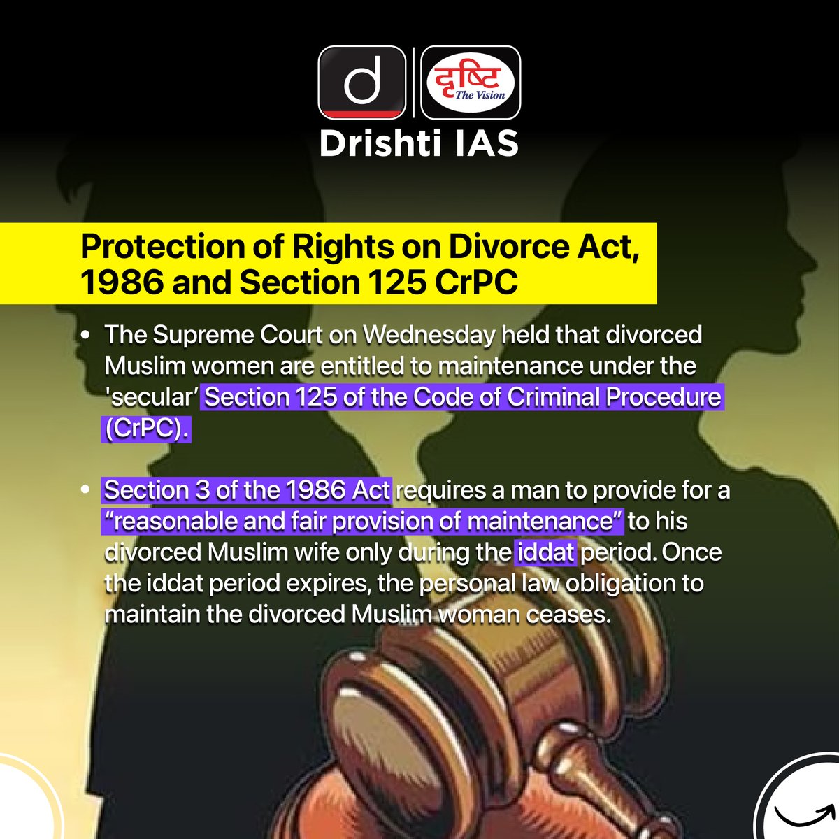 drishtiiaseng's tweet photo. Read about 'Not Charity, Right': The Supreme Court's Big Alimony Order for Muslim Women!
#DrishtiDailyBrief #SupremeCourt #Alimony #MuslimWomen #Divorce #Act #CrPC #Maintenance #Section125 #Article #Law #Constitution #UniformCivilCode #UPSC #IAS #DrishtiIAS #DrishtiIASEnglish https://t.co/MPfGT06qId