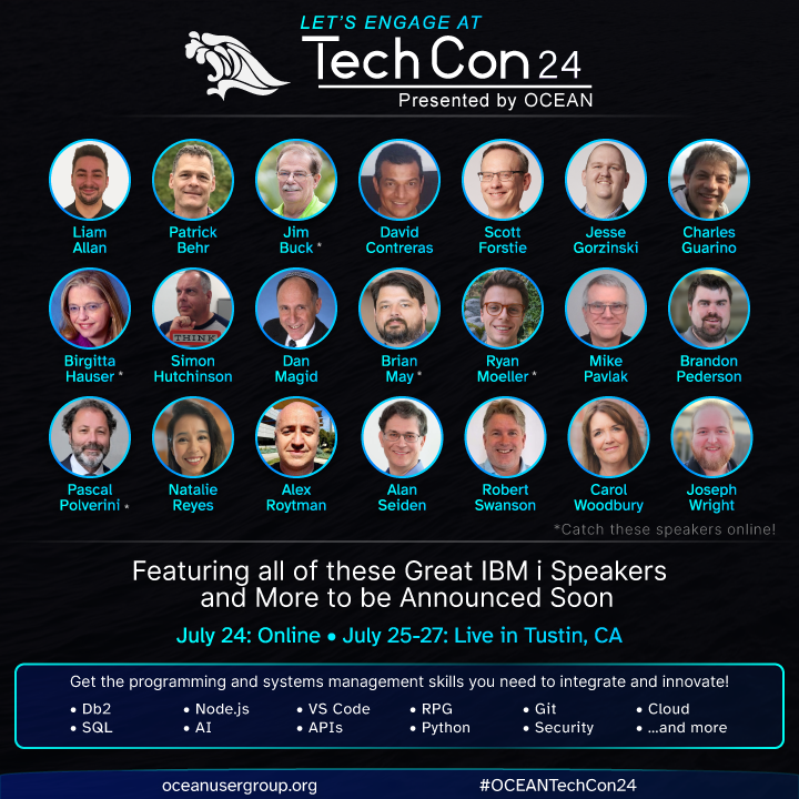 OCEANUserGroup's tweet image. Even more outstanding #IBMi speakers have been added to the banner! #TechCon24 is an exceptional &amp;amp; affordable opportunity to network in person with #IBMi Experts! Get the details on all the sessions &amp;amp; register here: oceanusergroup.org/techcon24