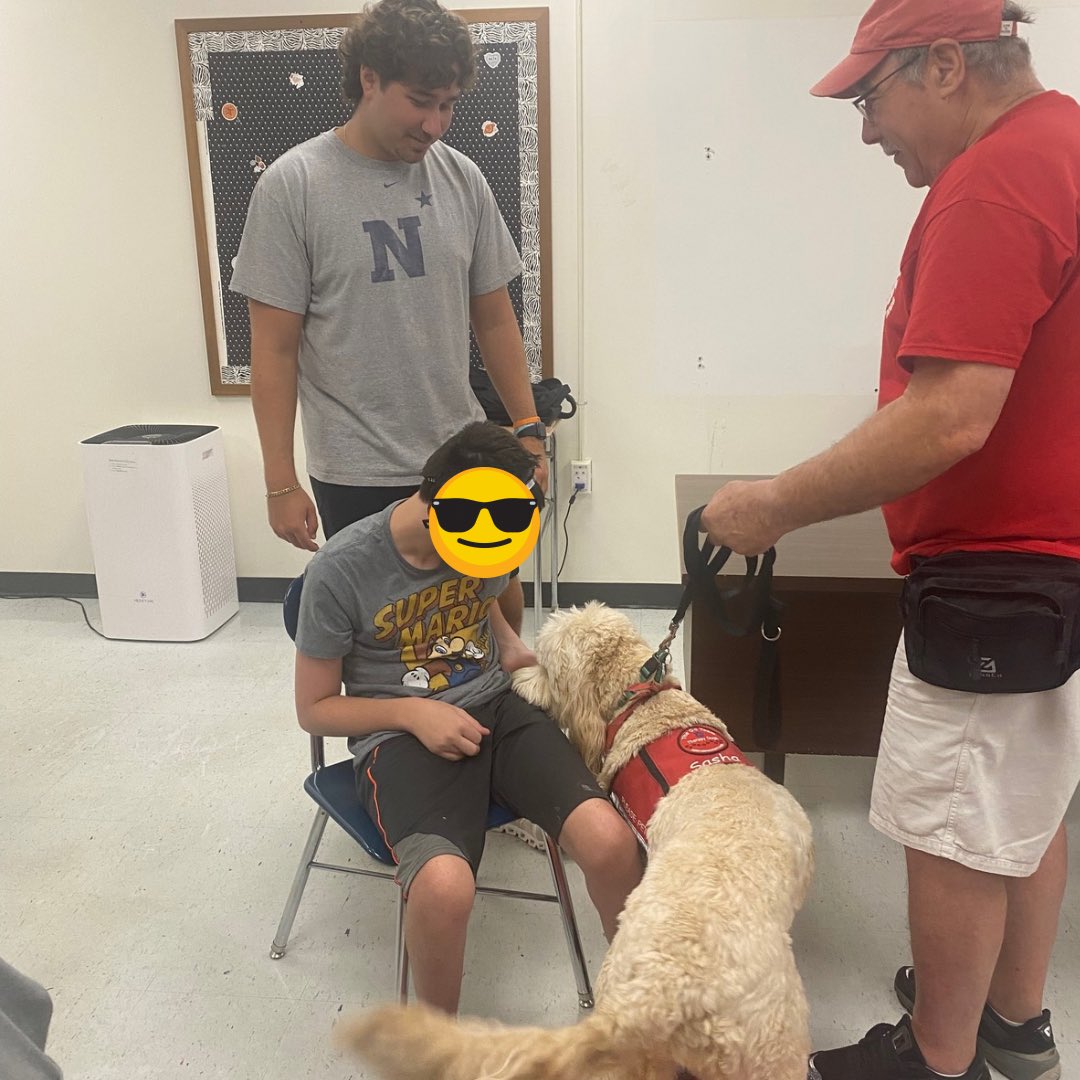 You know it’s going to be a good day when <a href="/GoTeamTherapyD/">GoTeamTherapyDogs</a> come to school! Best way to end a week at TJ High ESY is with dog kisses and cuddles. #fcpsesy #therapydogs #fcpstogether