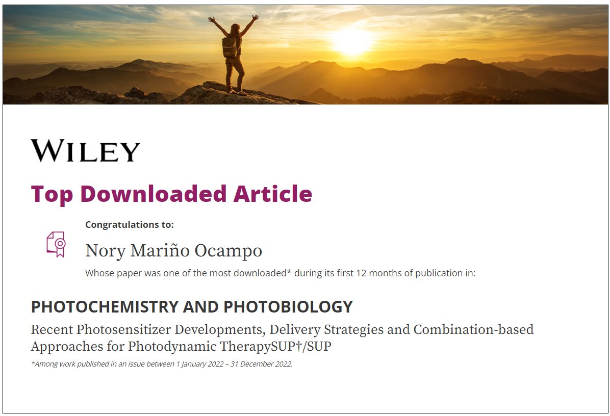 Nory Mariño-Ocampo (She/Her) (@marinonory) on Twitter photo Thanks <a href="/Wiley_Chemistry/">Wiley Chemistry</a> for this recognition for our review. If you want to know the updates of photosensitizer and drug delivery systems applied to PDT take a look. 🇨🇴🇨🇱🇵🇦 onlinelibrary.wiley.com/doi/full/10.11… Thanks <a href="/Wiley_Chemistry/">Wiley Chemistry</a> for this recognition for our review. If you want to know the updates of photosensitizer and drug delivery systems applied to PDT take a look. 🇨🇴🇨🇱🇵🇦 onlinelibrary.wiley.com/doi/full/10.11…