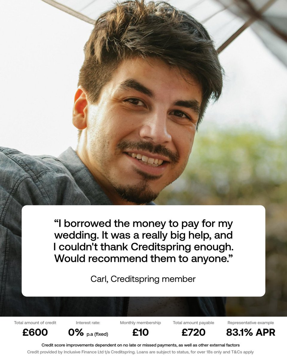 Want a little extra to lighten your load?

Just like we supported Carl, we'll be here to lend you a helping hand when you need it most.

Tap the link below to discover your eligibility👇🏼
creditspring.co.uk/?utm_source=tw…