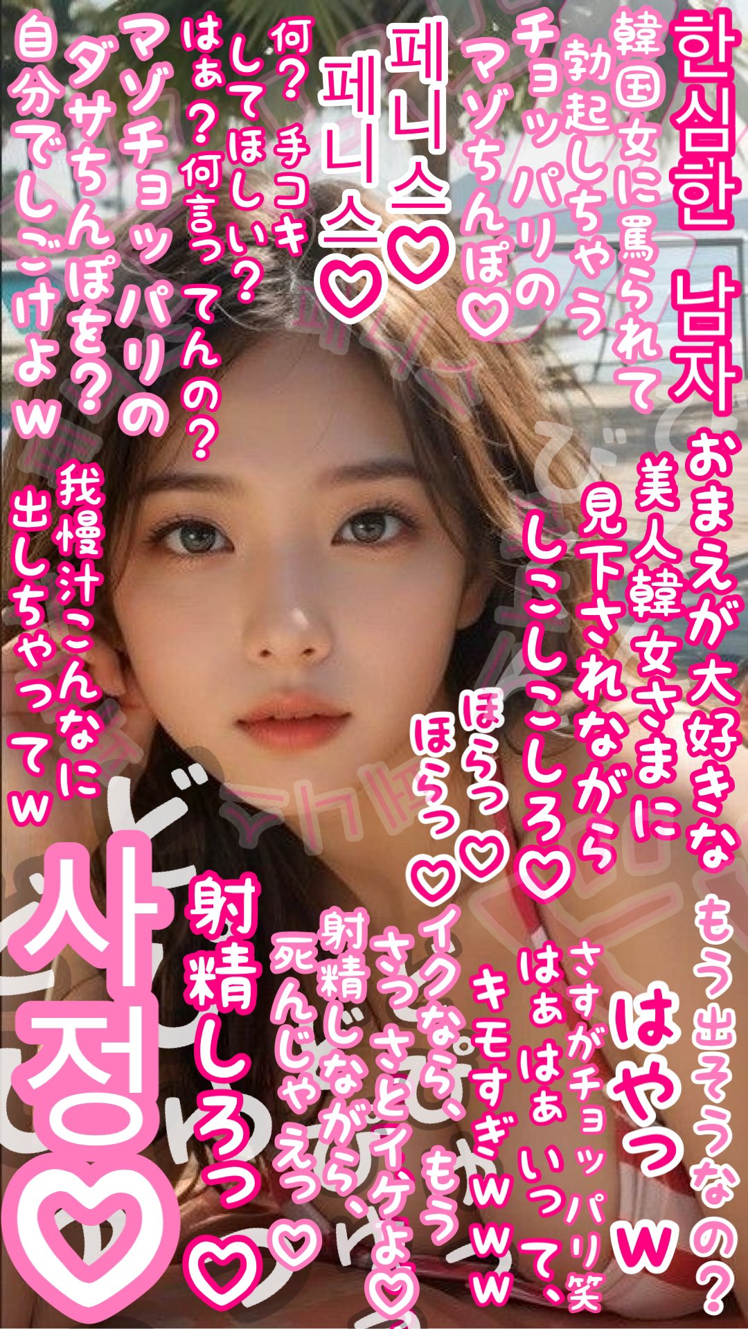 マゾ　文字コラ 以前作った文字コラ。文字コラ界隈では、韓国人女性に蔑まされたりするのが一部で昔から流行っているみたいで。それっぽいのを蒼井が作ったらどうなるかなって作ったやつ。画はＡＩ。ハングルはわからないので翻訳アプリ使いまし  ...