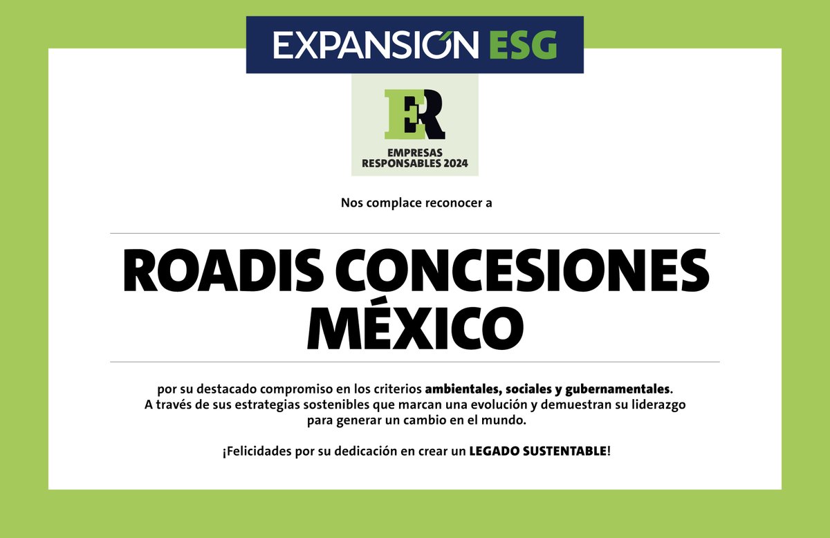 Un año más, formamos parte del ranking Empresas Responsables 2024 de @ExpansiónMx, un reconocimiento a nuestro trabajo en #ESG. Gracias a todo el equipo por seguir reafirmando nuestro compromiso de crear valor en todas las comunidades donde operamos 🌍💼