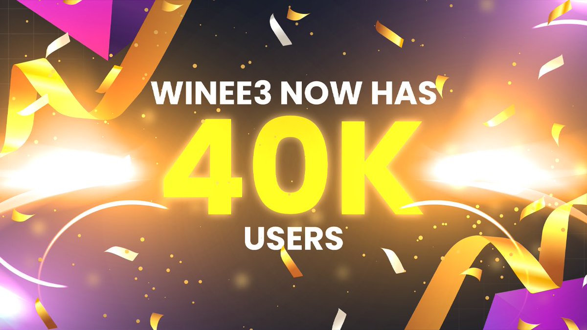🎉 40K USERS! 🚀 #Winee3 app has reached a new milestone!

A huge thank you to our incredible community for your unwavering support.

#Web3 #Crypto