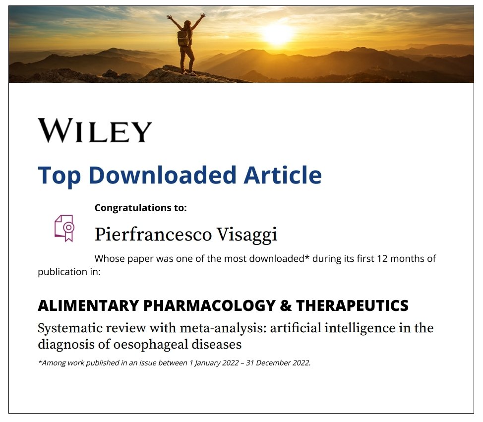 Our paper on #ArtificialInteligence in #Esophageal #Diseases is still one of the #TOP #Downloaded 🤩🤩🤩
Maybe you haven't had a read yet?
It's #OpenAccess 
⬇️⬇️⬇️
ncbi.nlm.nih.gov/pmc/articles/P…

<a href="/bribarberio/">Brigida Barberio</a> <a href="/EdoardoSavarino/">Edoardo Savarino</a>