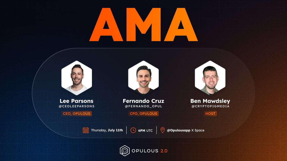 opulousapp's tweet photo. 🙌 It's AMA day! 🙌

Join us today at 6 PM UTC for exclusive early insights on what's coming next for $OPUL!

Don't miss your chance to get the early Alpha 👀
