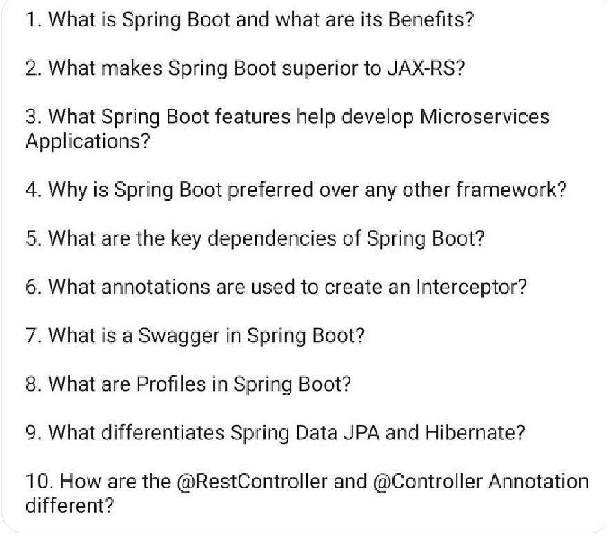 Sumits_X's tweet photo. 10 Springboot Interview questions asked to Junior and beginner level Java developers 👇 https://t.co/dUplJLCTZr