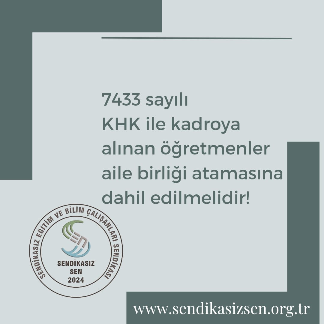 Öğretmenleri 7433 sayılı KHK ile kadroya geçirip sözleşmeli hükümlerinin devam etmesi en başta Sn Cumhurbaşkanı <a href="/RTErdogan/">Recep Tayyip Erdoğan</a> a hesap verilmesini gerektirir!
Sözleşmeli geçen süre alınan KHK gereğince tamamlanmış sayılmalıdır.    1 yıl kadrolu çalışma süresini tamamlayan
