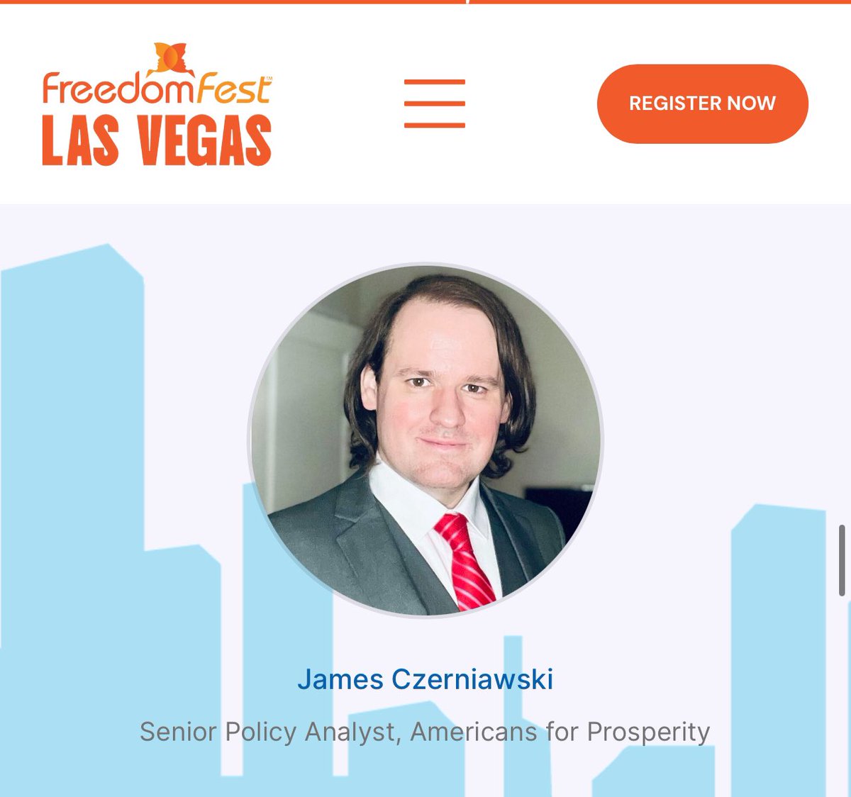 JamesCz19's tweet photo. Looking forward to flying out to Las Vegas for #FreedomFest. Got some good panels talking about pressing issues like the #NetChoice cases at SCOTUS this term and #AI. hmu if you’re there. Would love to catch up! https://t.co/pzjUiWH7be