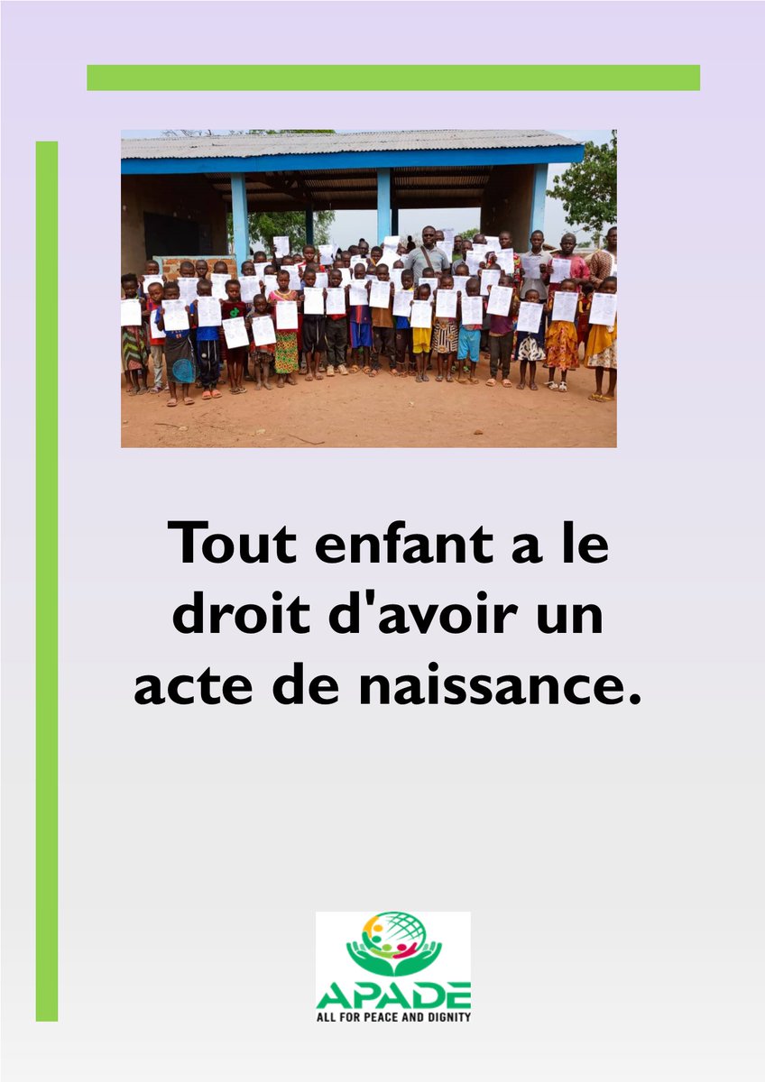 ApadeRca's tweet photo. En plus de promouvoir l'éducation, APADE et @UNICEF, avec le soutien de @ECW, facilitent l'accès aux actes de naissance pour les enfants vulnérables de Ndele en RCA. #Inclusion #EnfanceProtégée #APADE #UNICEF #ECW https://t.co/FY47JAPs63