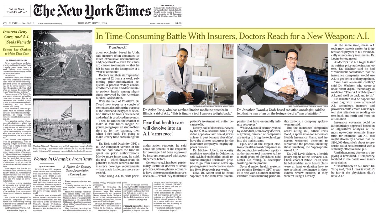When #AI gives the gift of time
nytimes.com/2024/07/10/hea… by <a href="/teddyrosenbluth/">Teddy Rosenbluth</a> 
the theme of Deep Medicine