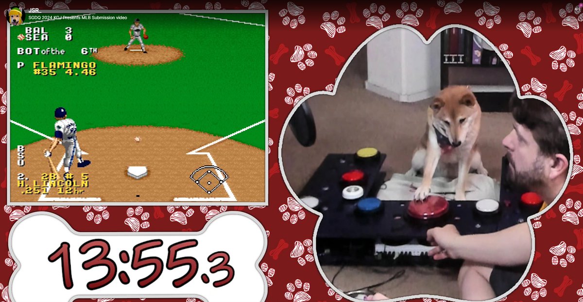 KevEdwardsRetro's tweet image. How many people here can claim that a dog has played a videogame they created? Probably not that many. Well, here's Peanut Butter playing SNES Ken Griffey Jr. presents Major League Baseball which is celebrating its 30th birthday this year.  Thanks, PB.