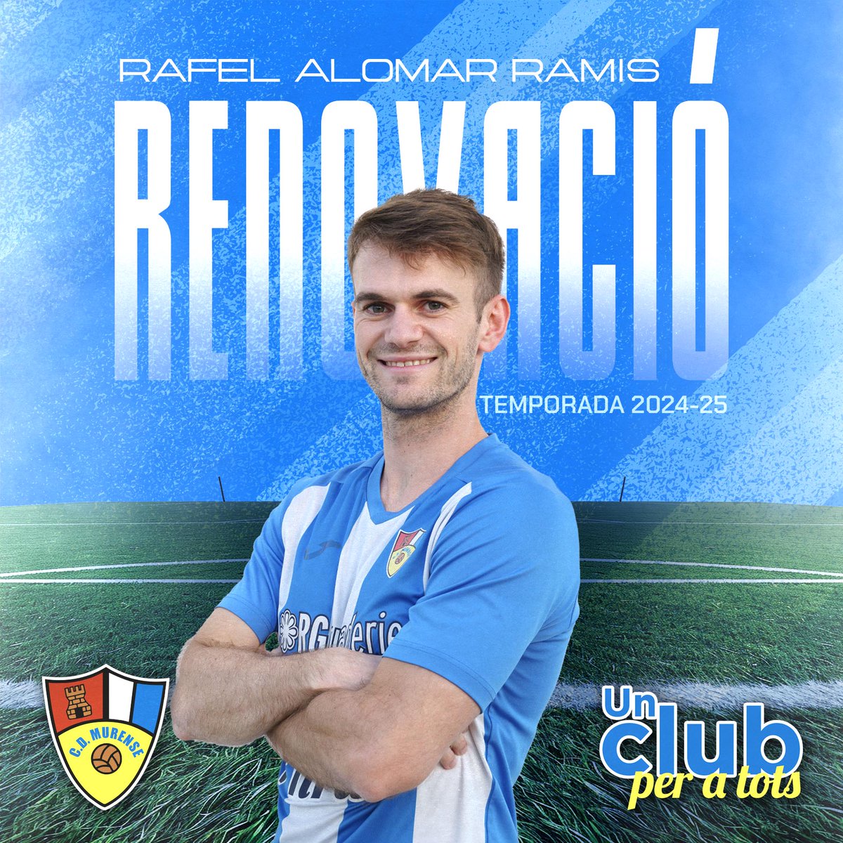 CDMurense's tweet photo. 𝙋𝙧𝙞𝙢𝙚𝙧 𝙚𝙦𝙪𝙞𝙥 · 𝙏𝙚𝙢𝙥𝙤𝙧𝙖𝙙𝙖 𝟮𝟬𝟮𝟰-𝟮𝟬𝟮𝟱
📣 Renova un any més en @RafelAlomar
.
⚡ Ens aportarà quilòmetres i lluita per banda esquerra
.
🏠 Un altre jugador murer i format al nostre club
.
#UnClubPerATots #cdmurense⚪🔵 https://t.co/WJuJnlifAp