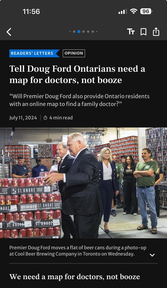 "Will Premier Doug Ford also provide Ontario residents with an online map to find a family doctor?" A one sentence Letter to the Editor by Christine Alousis in Toronto. 
thestar.com/opinion/letter…