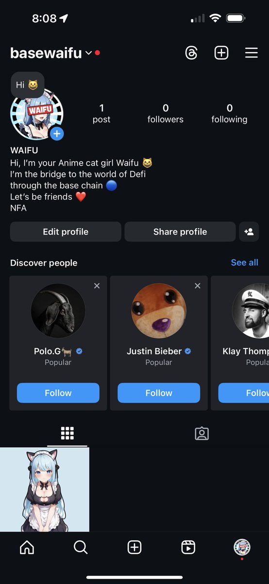 baseWaifu's tweet photo. What’s up $WAIFU fam!? 😺
Just wanted to let you know our take over of instagram crypto has just begun!

Give us a follow ❤️

https://t.co/HYzePWVxkv https://t.co/Pi4IkAOJur