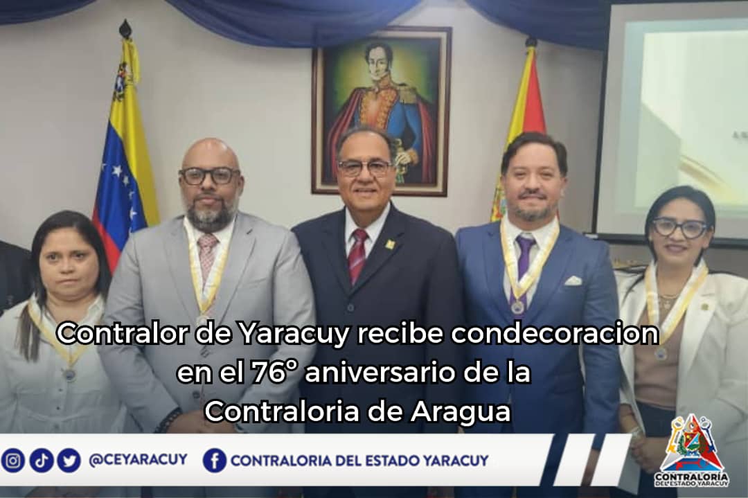 CEYaracuy's tweet photo. El contralor del estado #Yaracuy, Juan Vicente Gómez, asistió al acto central por el 76° Aniversario de la Contraloría de #Aragua, en donde le fue conferida la orden "Clodosbaldo Russián" Militante de la Esperanza en su única clase. https://t.co/qn1XAs6NlA
