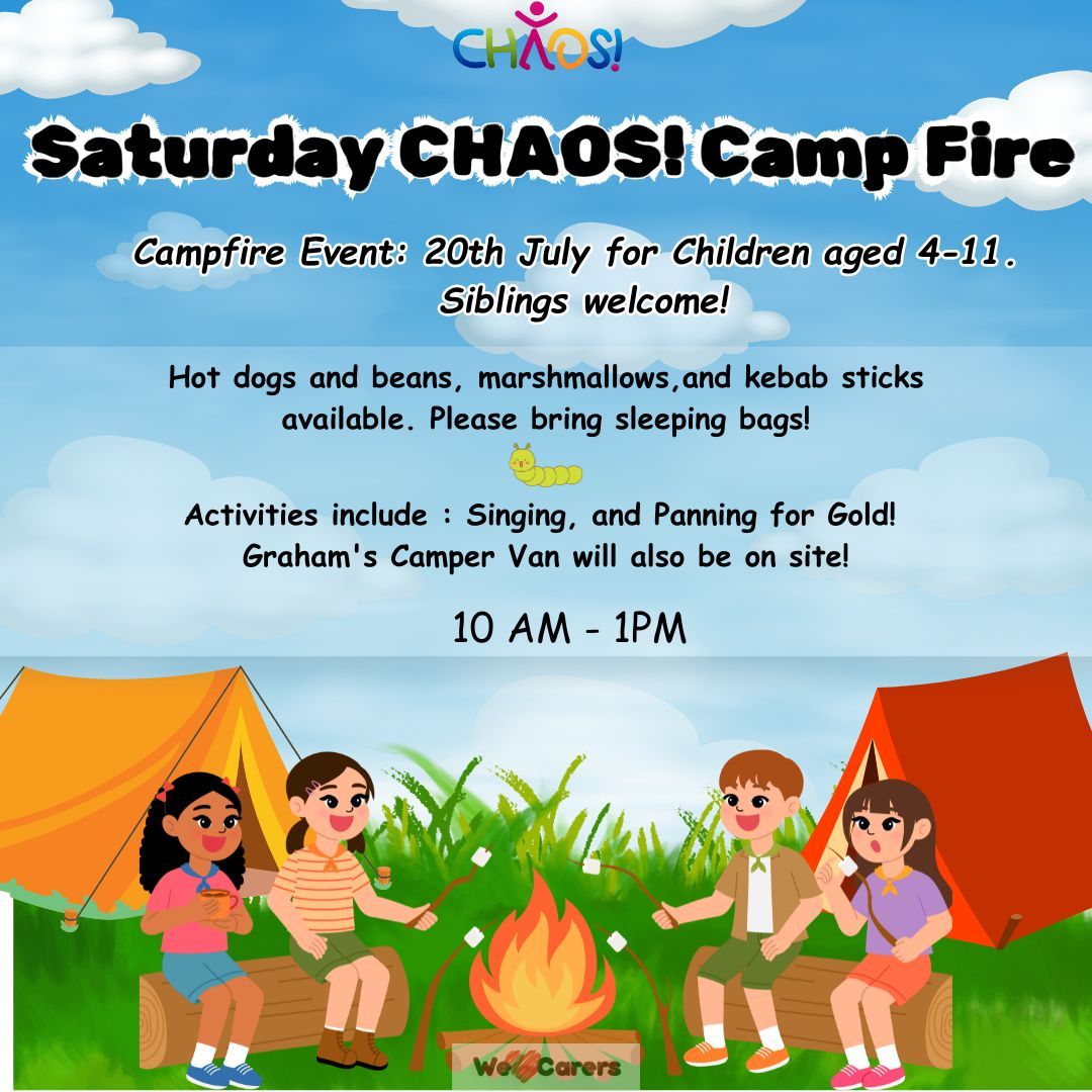 If your child loves camping and enjoys setting up camp and roasting marshmallows by a fire, they should join us at the upcoming chaos event on the 20th of July at The Mary Stevens Centre. Bring their sleeping bags for a fun-filled evening they'll love! 🌭 😋