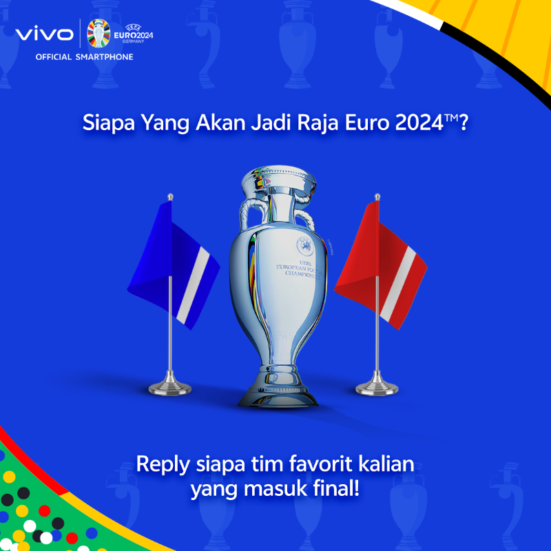 vivo_indonesia's tweet photo. Menuju final UEFA #EURO2024 ada giveaway untuk kalian nih vivolks!⚽😱

Ada E-Wallet total Rp300.000 untuk 6 orang &amp; Merchandise Official #EURO2024 ✨

Reply di bawah ini siapa tim favorit kalian yang lolos ke final #EURO2024 👇🏼
#WeWOWMoments https://t.co/wIrXebRSPz
